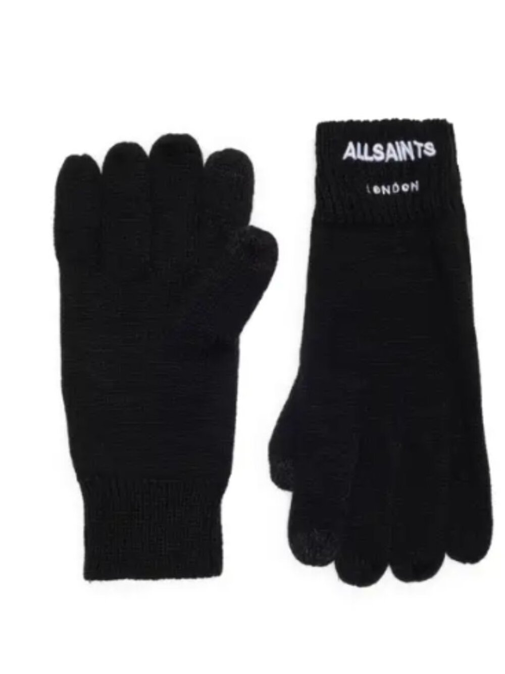 NWT AllSaints Logo Gloves One Size, BLACK Wool Blend